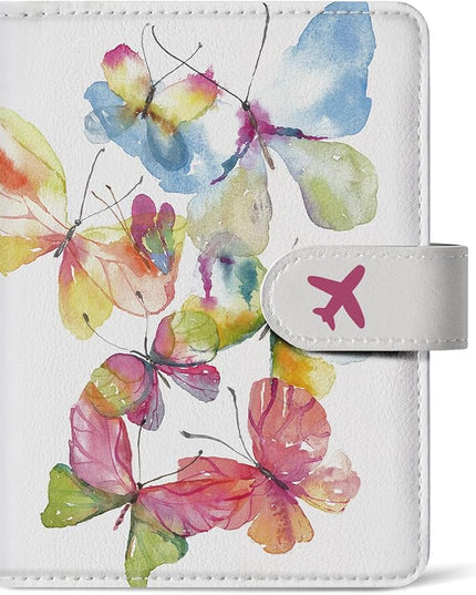 Passport Holder for Travel Essentials, RFID Blocking Leather Cover Wallet with Magnetic Closure, Aesthetic & Cute Passport Book Case for Women and Men - Butterfly