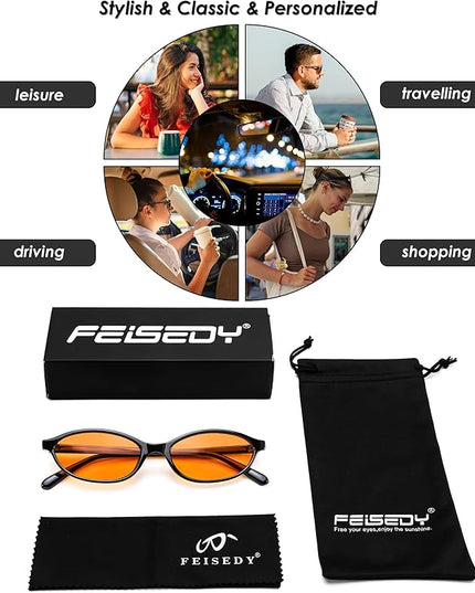 FEISEDY Retro Oval Cat Eye Sunglasses for Women 90s Narrow Lightweight Shades Y2k Trendy Sunnies B0257