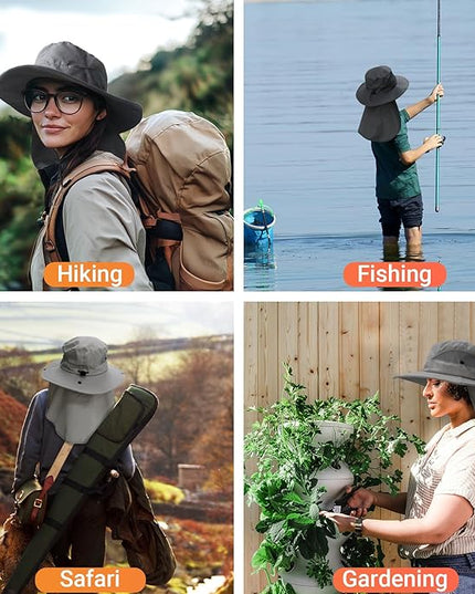 NPQQUAN Sun Hats for Men Women with Neck Flap UPF 50+ UV Protection Wide Brim Bucket Hat Safari Hiking Fishing Hats