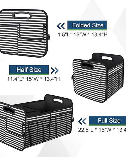 Femuar Car Trunk Organizer,Car Storage Organizer with 72L Large Capacity Waterproof Collapsible and 11 Pockets,Trunk Organizer for Car Suv/Jeep/Sedan, Large Size, Stripe