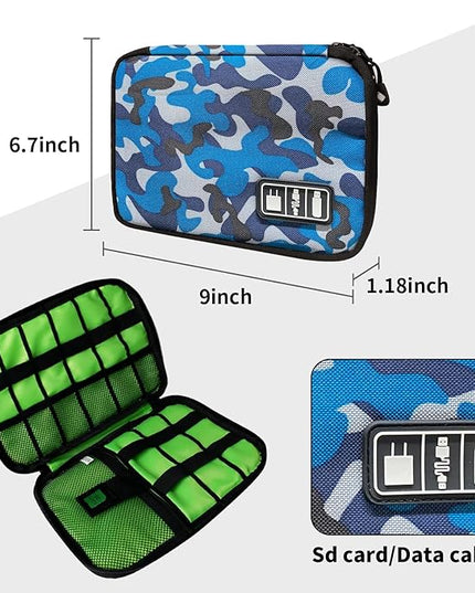 Electronics Travel Organizer,Portable Waterproof Electronic Travel Storage Bag for Small Charging Cord Storage,Charger,SD Card etc,for Travel,Business-Blue Camouflage