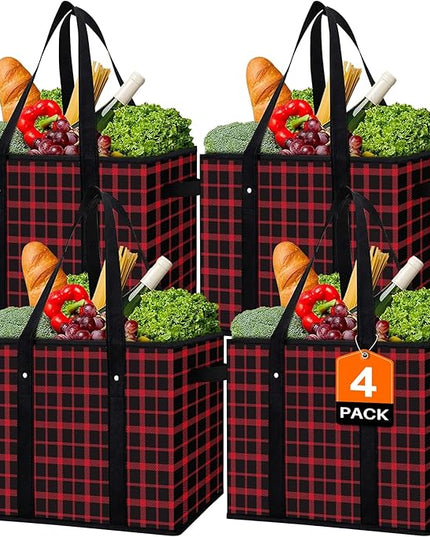 WISELIFE Reusable Grocery Bags 4 Pack,Large Grocery Tote Bag Water Resistant Shopping Bags Foldable Grocery Bag for Clothes,Shoes and Picnic,Red