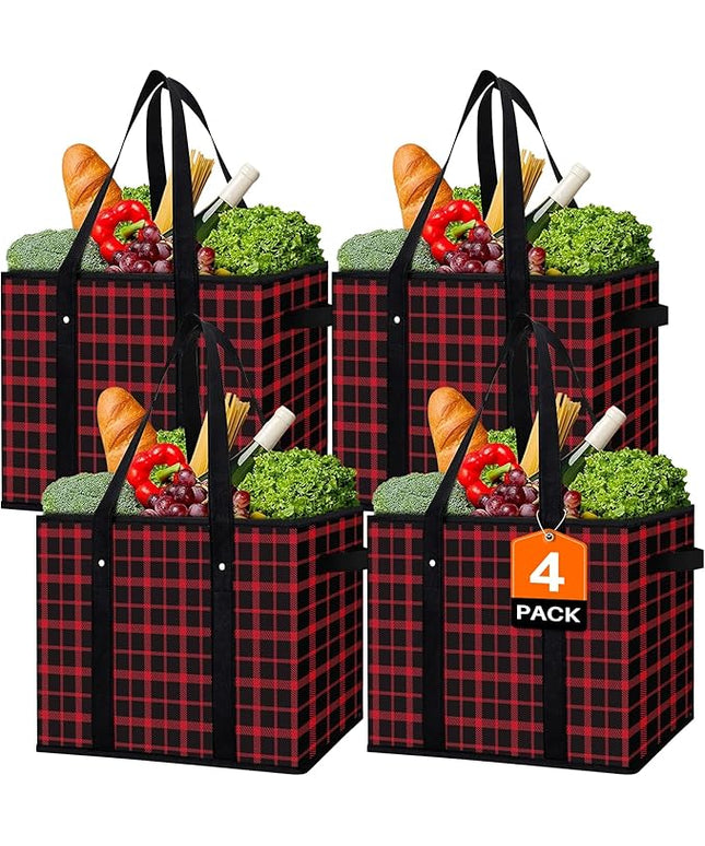 WISELIFE Reusable Grocery Bags 4 Pack,Large Grocery Tote Bag Water Resistant Shopping Bags Foldable Grocery Bag for Clothes,Shoes and Picnic,Red