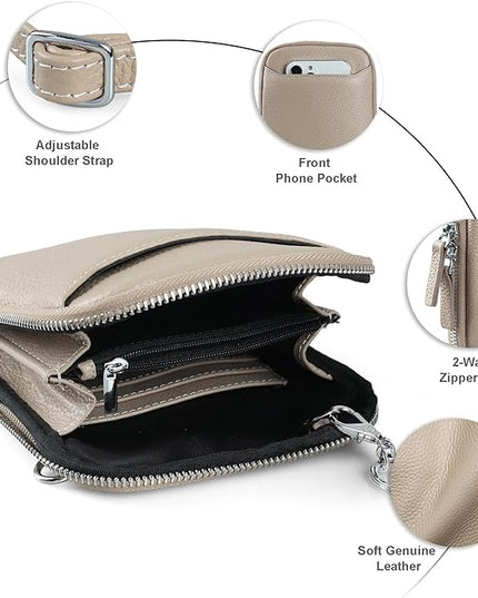 befen Genuine Leather Crossbody Cell Phone Purse for Women, Small Zip Around RFID Blocking Crossbody Wallet Bags