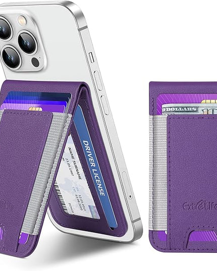 Phone Wallet Stick On, Upgraded Phone Wallet with Adjustable Stand, Open ID Window, 8-Card Holder, Stronger 3M Adhesive Credit Card Holder for Back of Phone Case, iPhone, Samsung and Android, Purple