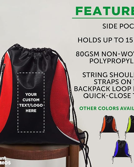 DISCOUNT PROMOS Custom Non-Woven Drawstring Backpacks Set of 10/50/100, Personalized Bulk Pack
