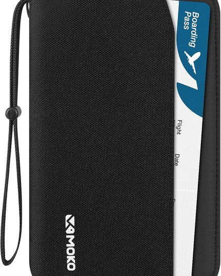 MoKo Family Passport Holder for 5, RFID Blocking Passport Wallet for Men Women, Travel Wallet Holder with Multiple Compartments, Travel Document Organzier for Cards, ID, Tickets, Keys, Black