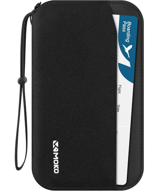 MoKo Family Passport Holder for 5, RFID Blocking Passport Wallet for Men Women, Travel Wallet Holder with Multiple Compartments, Travel Document Organzier for Cards, ID, Tickets, Keys, Black