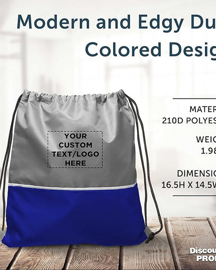 DISCOUNT PROMOS Custom Easy Go Drawstring Backpack Set of 10/50/100, Personalized Bulk Pack - Great for Travelling, Gym and for Everyday Use - Blue