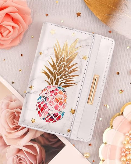 Passport Holder Cover Travel RFID Blocking Passport Cover Rose Gold Cute Flowers Passport Wallet with Elastic Band for Women