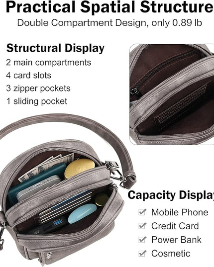 FADEON Small Purses for Women Crossbody Bags, Designer PU Leather Mini Cross Body Purse Travel Shoulder Bag Card Slots