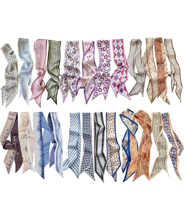 24PCS Fashion Scarves for Women Multifunctional Neck Scarves Purse Scarf Headbands for Bags Hair Accessories
