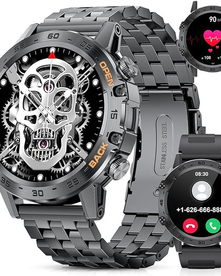 Military Smart Watch for Men(Answer/Dial Calls),1.39''HD Touchscreen,100 Sports Modes, 5ATM Waterproof Fitness Watch,with Blood Pressure/Heart Rate/SpO2 for Android/iOS Military Smart watch Black