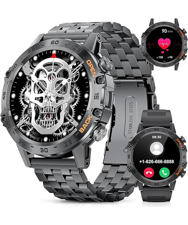 Military Smart Watch for Men(Answer/Dial Calls),1.39''HD Touchscreen,100 Sports Modes, 5ATM Waterproof Fitness Watch,with Blood Pressure/Heart Rate/SpO2 for Android/iOS Military Smart watch Black