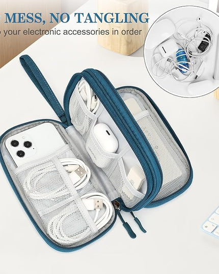 FYY Electronic Organizer, Travel Cable Organizer All-in-One Storage Bag Pouch Electronic Accessories Carry Case Portable Waterproof Double Layers for Cable, Cord, Charger, Phone, Earphone Green