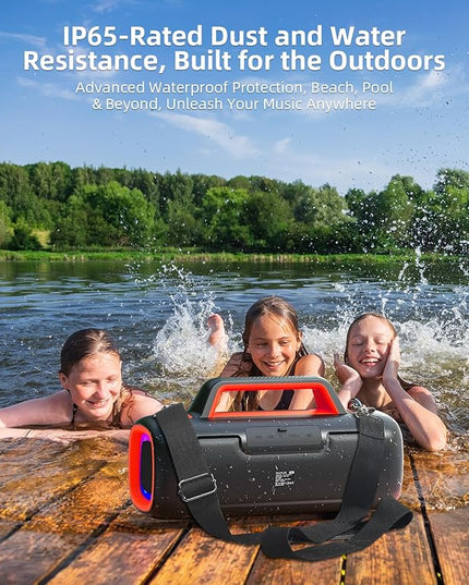 Portable Bluetooth Speaker Wireless,140W Peak Loud Sound with 2 Subwoofers and 2 Tweeters, Plus Bass Boost, IP65 Waterproof Outdoor Speaker, 24H Playtime, RGB Lights, TF/AUX/USB/Mic Input, Large Party