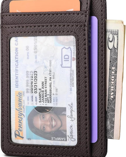 Buffway Slim Minimalist Front Pocket RFID Blocking Leather Wallets for Men and Women - Galaxy Coffee