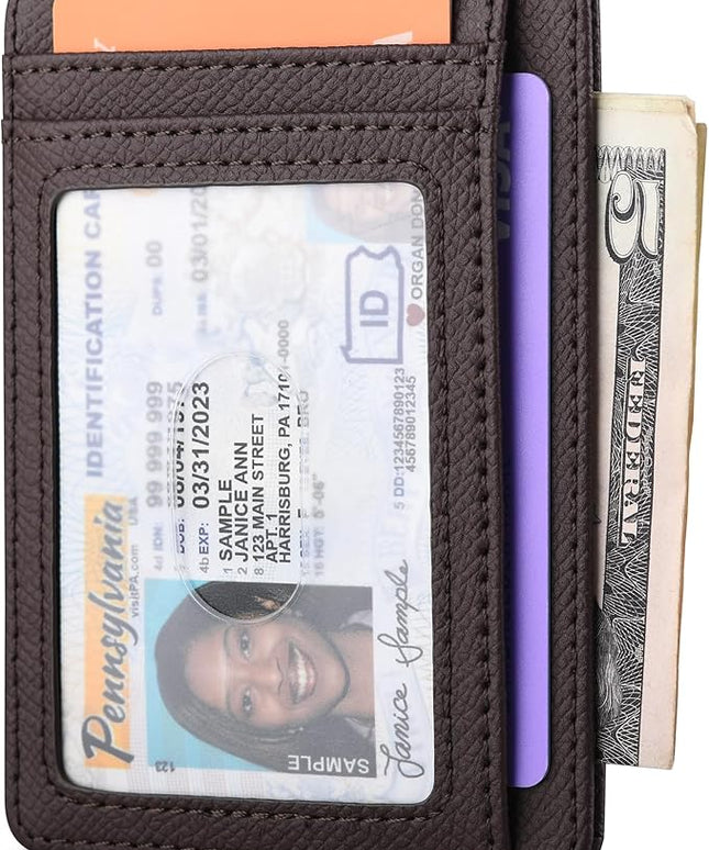 Buffway Slim Minimalist Front Pocket RFID Blocking Leather Wallets for Men and Women - Galaxy Coffee
