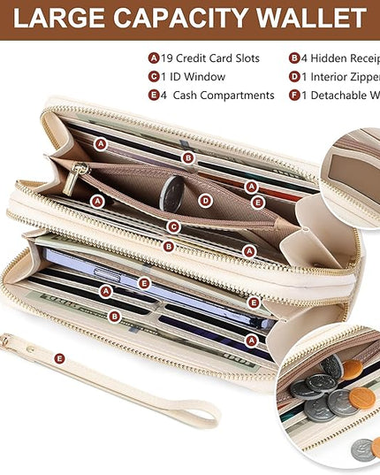 yiijay Womens Wallet RFID Blocking Large Capacity Leather Double Zip Wristlet Wallet Credit Card Phone Holder Ladies Clutch Purse Flora