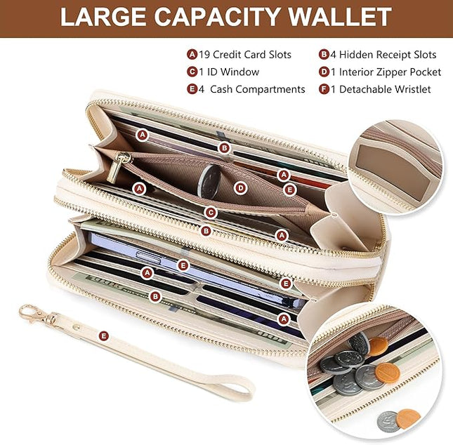 yiijay Womens Wallet RFID Blocking Large Capacity Leather Double Zip Wristlet Wallet Credit Card Phone Holder Ladies Clutch Purse Flora