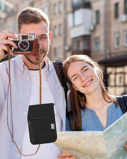 Travel Neck Wallet with RFID Blocking – Passport Holder Organizer Neck Pouch – Portable Easy to Conceal Travel Pouch (Black)