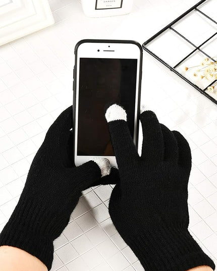 Pangda 12 Pairs Winter Touch Screen Gloves for Men Women Stretch Knitted Texting Gloves Warm Windproof Solid Color Mittens