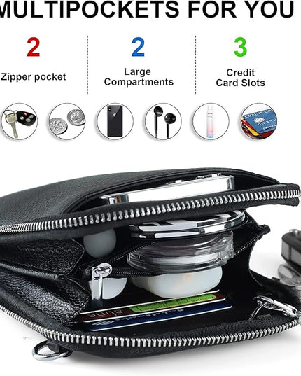 befen Genuine Leather Crossbody Cell Phone Purse for Women, Small Zip Around RFID Blocking Crossbody Wallet Bags
