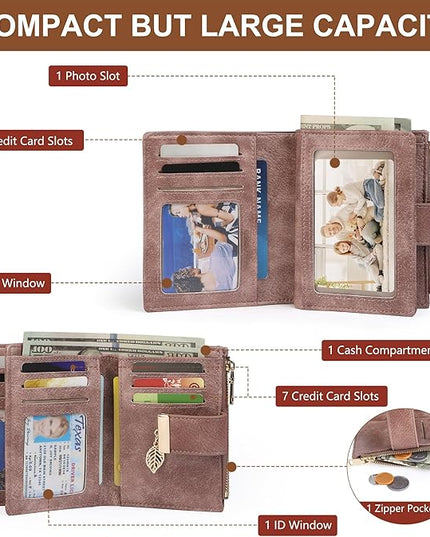 yiijay Small Wallet Women RFID Blocking Leather Bifold Wallet Credit Card Holder for Women Ladies Compact Wallet Mini Purse With Zipper Pocket