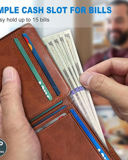 miyozi Airtag Wallet for Men,with Cash Pocket 2 ID Window 13 Cards,Slim Leather Wallet Front Pocket Card Holder RFID Blocking with Gift Box