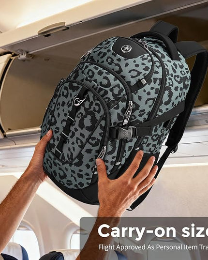 Swissdigital Laptop Backpack with USB Charging Port, Travel Backpack Fits 15.6 inches Computer, 31L Backpack for Men, Gray Leopard | SD803-101