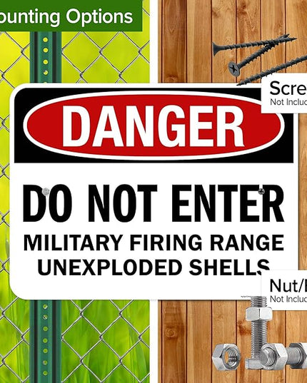 Danger Do Not Enter Military Firing Range Unexploded Shells Sign, 18x24 Inches, Rust Free .063 Aluminum, Fade Resistant, Made in USA by My Sign Center