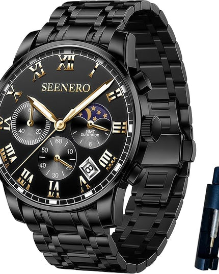 Watches for Men Business Dress Analog Quartz Roman Luminous Dial Wrist Watch with Calendar Stainless Steel Band Waterproof with Tool Luxury Casua & Relojes para Hombres for Mens Gifts