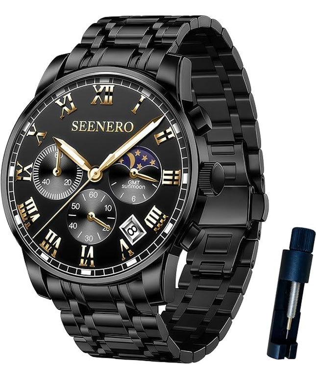 Watches for Men Business Dress Analog Quartz Roman Luminous Dial Wrist Watch with Calendar Stainless Steel Band Waterproof with Tool Luxury Casua & Relojes para Hombres for Mens Gifts