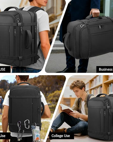 Travel Backpack,Expandable Carry on Backpack 40-50L with USB Cable Port,Fits 17.3 Inch Laptop Notebook,Water Resistant Weekender Travel Laptop Backpack for Men Women Business Trips,Daily Travel,Black