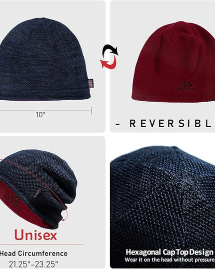 Lvaiz Mens Winter Beanie Hat Warm Fleece Lined Skull Cap for Men Reversible Women Windproof Watch Hat Knit Warm Unisex Beanie