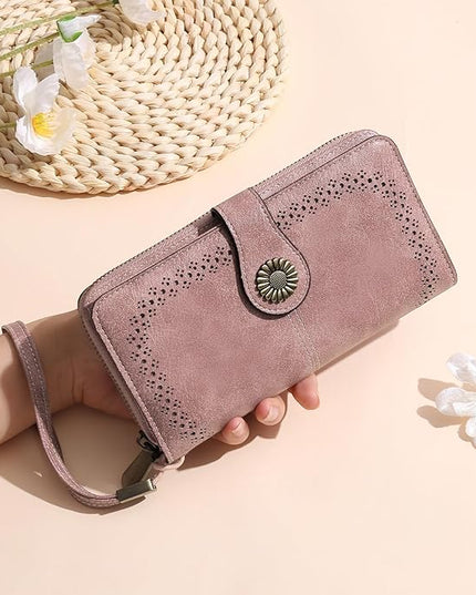 SENDEFN Wallet for Women RFID Blocking Leather Clutch Long Purse Large Capacity Credit Card Holder Wristlet