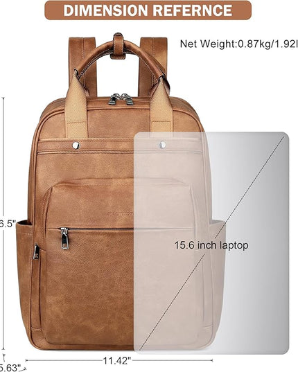 MASINTOR Leather Laptop Backpack for Women, Stylish Computer Backpack College Business Work Shoulder Bags Work and Travel Mocha Brown