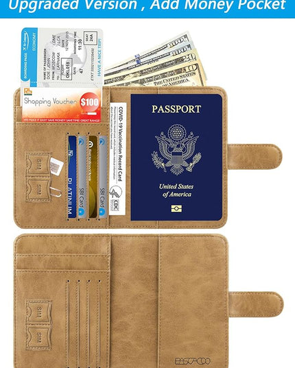 Passport Holder Cover Wallet RFID Blocking Leather Card Case Travel Accessories for Women Men (Brown)