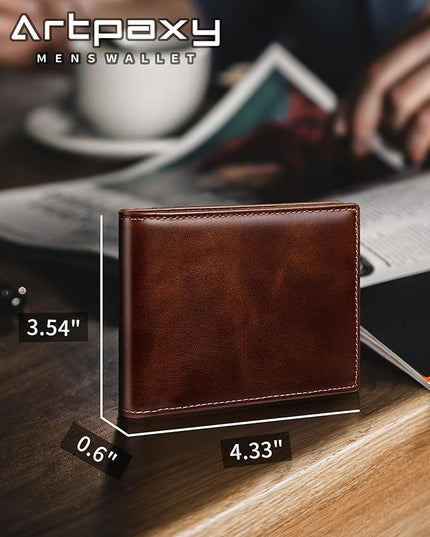 Artpaxy Mens Wallet Bifold Genuine Leather RFID Blocking Wallet for Men with 1 ID Windows 13 Card Holders 2 cash pockets 1 Gift Box