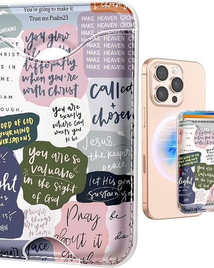 Shorogyt Compatible with Magsafe Wallet Magnetic Card Holder - Words Phone Wallets for Women Teen Girls Cute for iPhone 17/16/15/14/13/12 Series Slim for Apple Mag RFID Magnet, Fit 3 Cards
