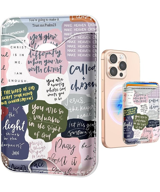 Shorogyt Compatible with Magsafe Wallet Magnetic Card Holder - Words Phone Wallets for Women Teen Girls Cute for iPhone 17/16/15/14/13/12 Series Slim for Apple Mag RFID Magnet, Fit 3 Cards