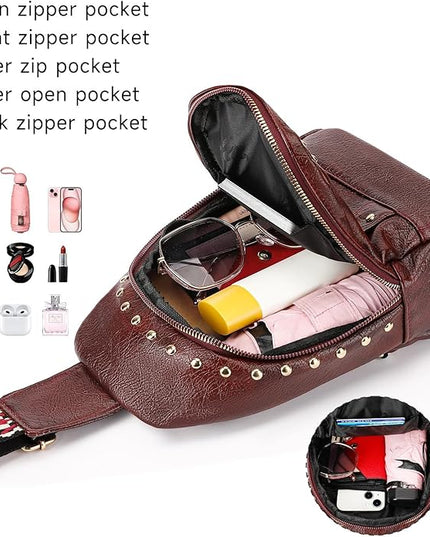 FALAN MULE Crossbody Bags for Women Trendy Leather Sling Chest Bag Fanny Packs for Women