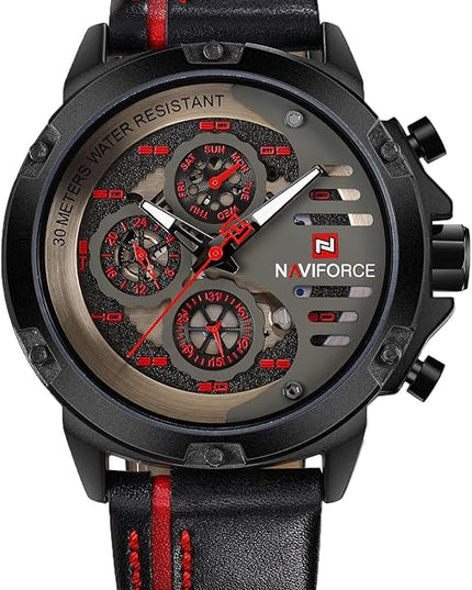 NAVIFORCE Sport Military Watches for Men Waterproof Watch Analog Quartz Leather Band Date Calendar Clock Wristwatch