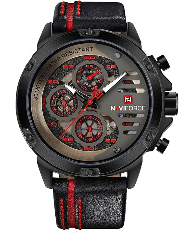 NAVIFORCE Sport Military Watches for Men Waterproof Watch Analog Quartz Leather Band Date Calendar Clock Wristwatch