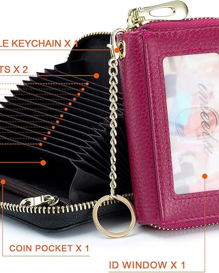 imeetu RFID Credit Card Holder, Small Leather Zipper Card Case Wallet for Women