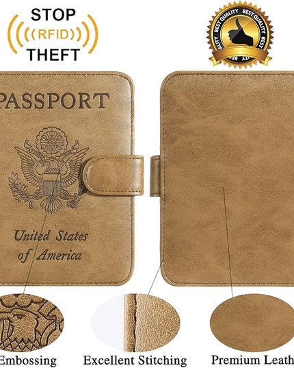 Passport Holder Cover Wallet RFID Blocking Leather Card Case Travel Accessories for Women Men (Brown)
