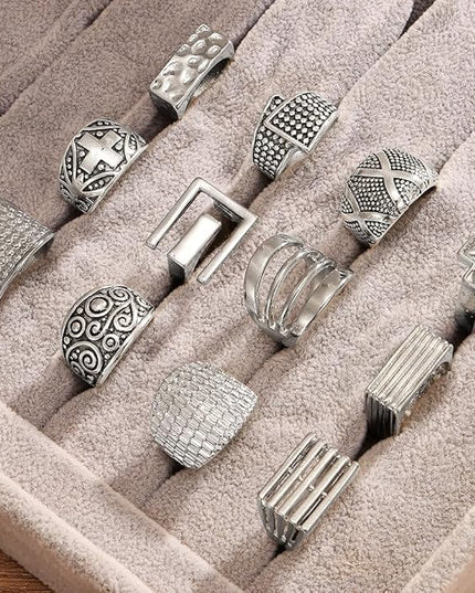KISS WIFE Cool Rings Set for Women, Vintage Silver Punk Rings Bulk, Gothic Chunky Knuckle Emo Stackable Finger Ring Pack Western Jewelry Gift for Her
