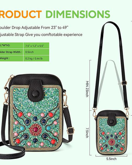 Women's Small Crossbody Cell Phone Bag, Boho Colorful Beaded Purse Wallet with Handmade Cute Patterns