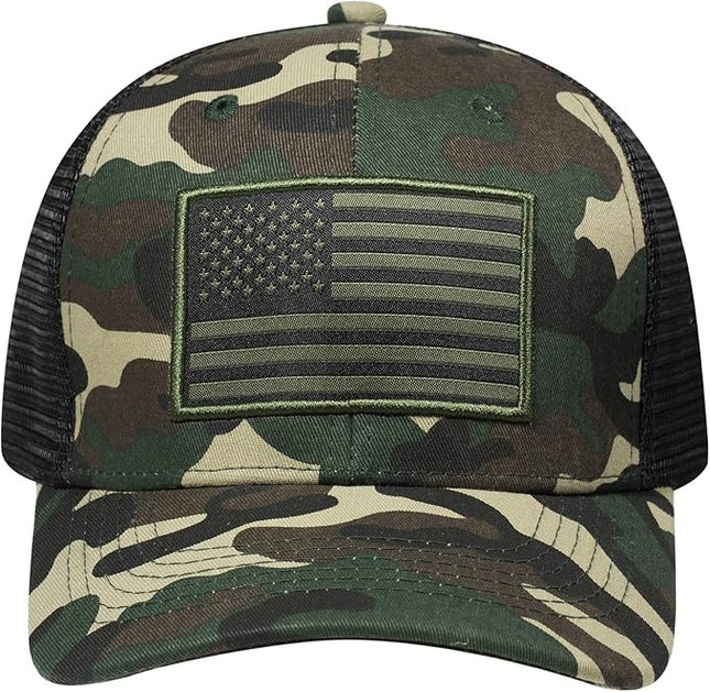 AURR American Flag Trucker Hat, Patriotic Baseball Cap for Men & Women, Breathable Mesh Adjustable Snapback, USA Flag Patch