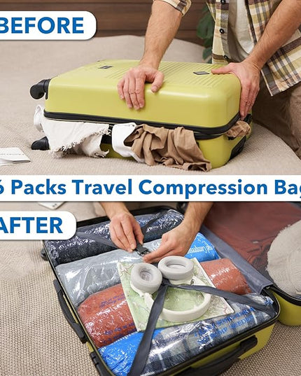 16 Pack Compression Bags for Travel | Vacuum Seal Storage Bags for Luggage & Dirty Clothes | Travel Packing Space Saver Bags for Suitcases & Home Organization | MEIQIHOME